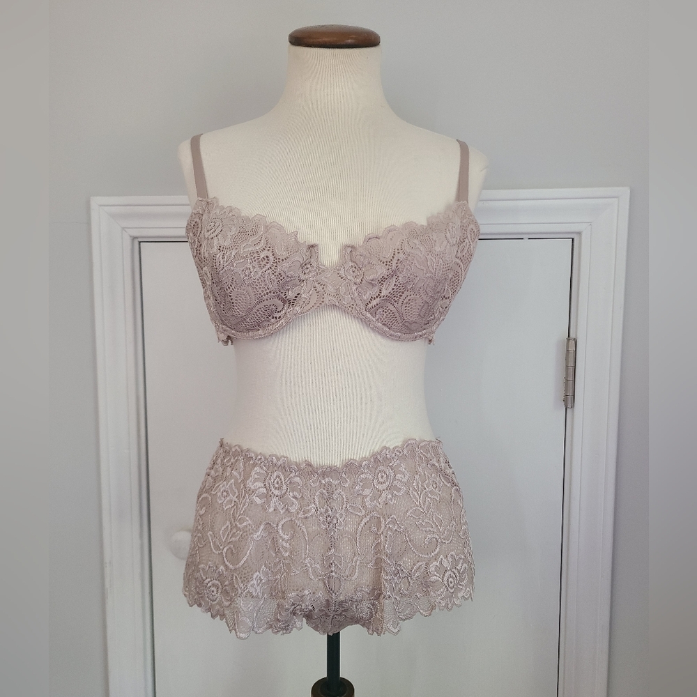 Gillian & O’Malley Lace Bra & Boyshort Panty Matching Set Size 38C L Large Boho⛪